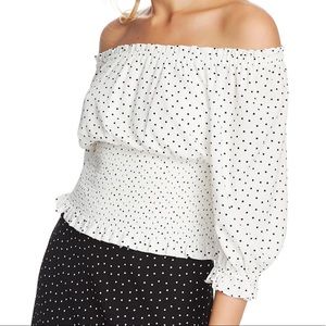 1. State Polka Dot Smocked Waist Top